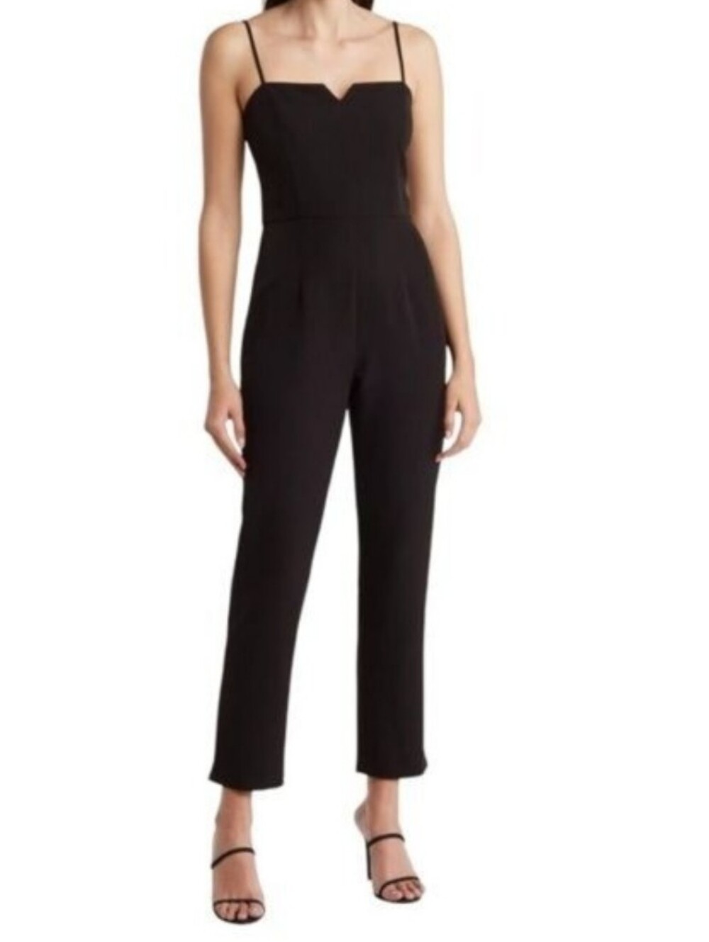julia jordan Black Spaghetti-Strap Notch-Neck Jumpsuit